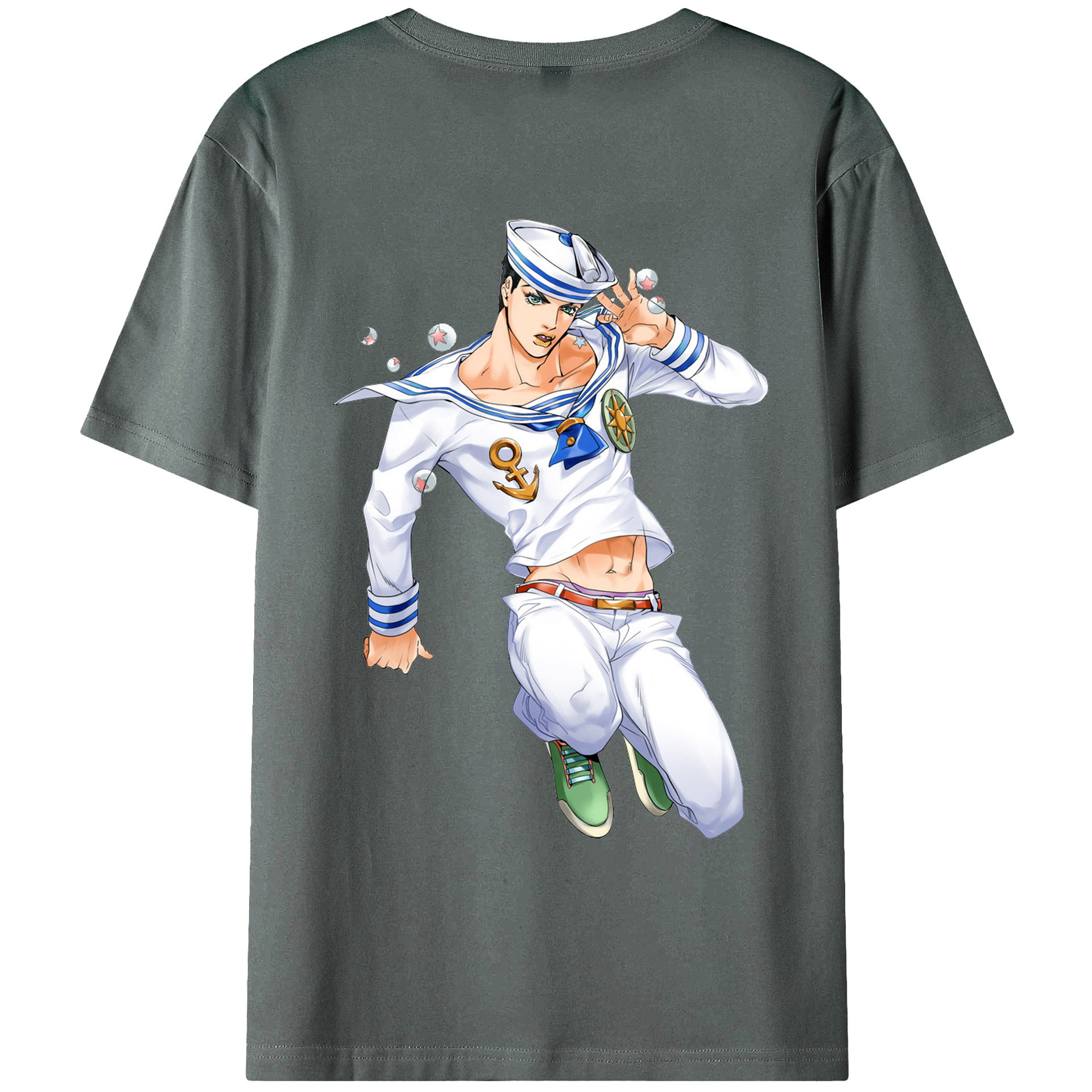 （画像用） ジョジョの奇妙な冒険 東方定助 JoJo's Bizarre Adventure Higashikata Josuke 綿100％ メンズ半袖Tシャツ（バックプリント） 通気性